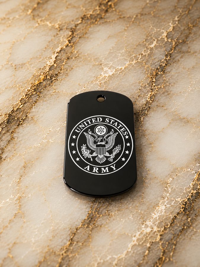 Laser engraved US Army seal aluminum dog tag