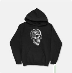 Black hoodie with a forest-in-skull design on the front